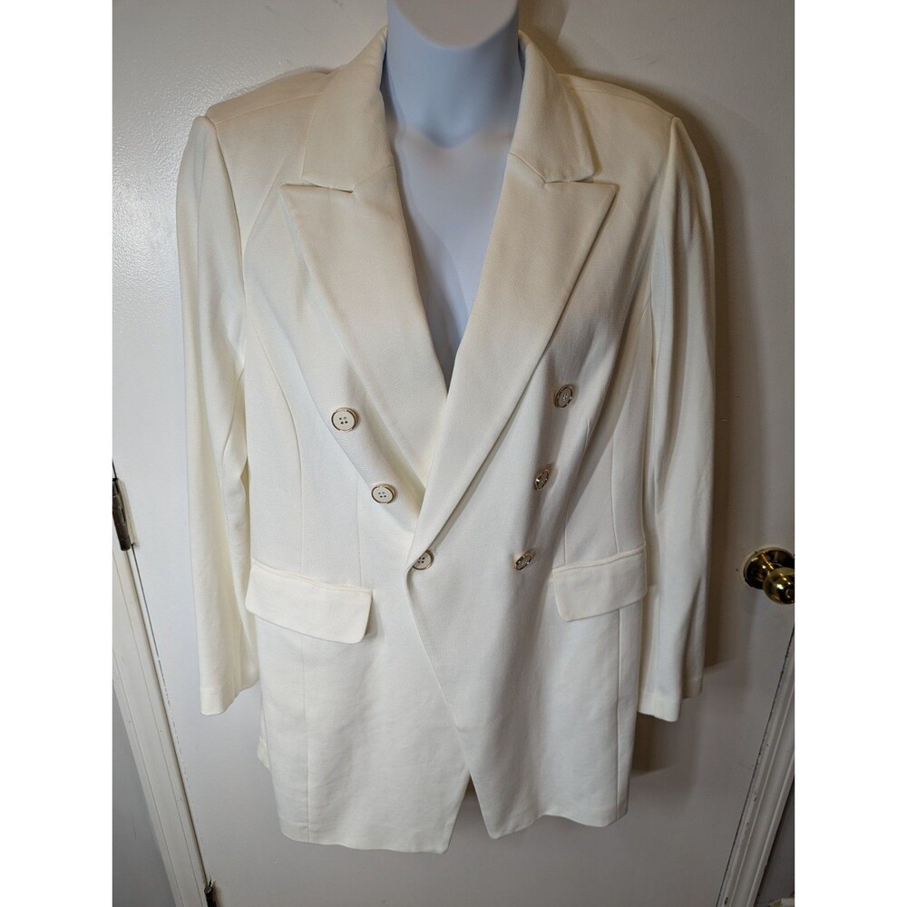 Lane Bryant Blazer Womens 20 Ivory Double Breasted Longline Gold Button NWT